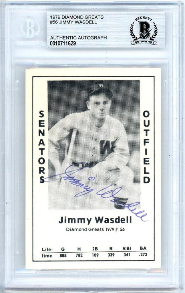 Jimmy Wasdell Autographed 1979 Diamond Greats Card #56 Washington Senators Beckett BAS #10711629