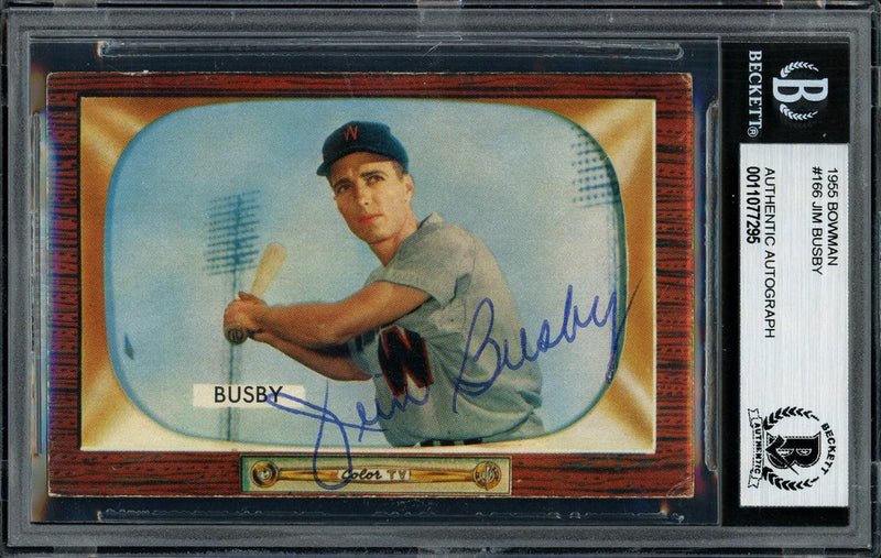 Jim Busby Autographed 1955 Bowman Card #166 Washington Senators Beckett BAS #11077295