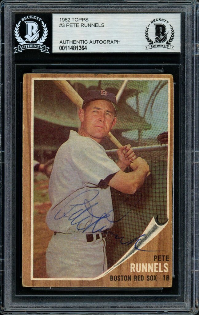 Pete Runnels Autographed 1962 Topps Card #3 Boston Red Sox Beckett BAS #11481364