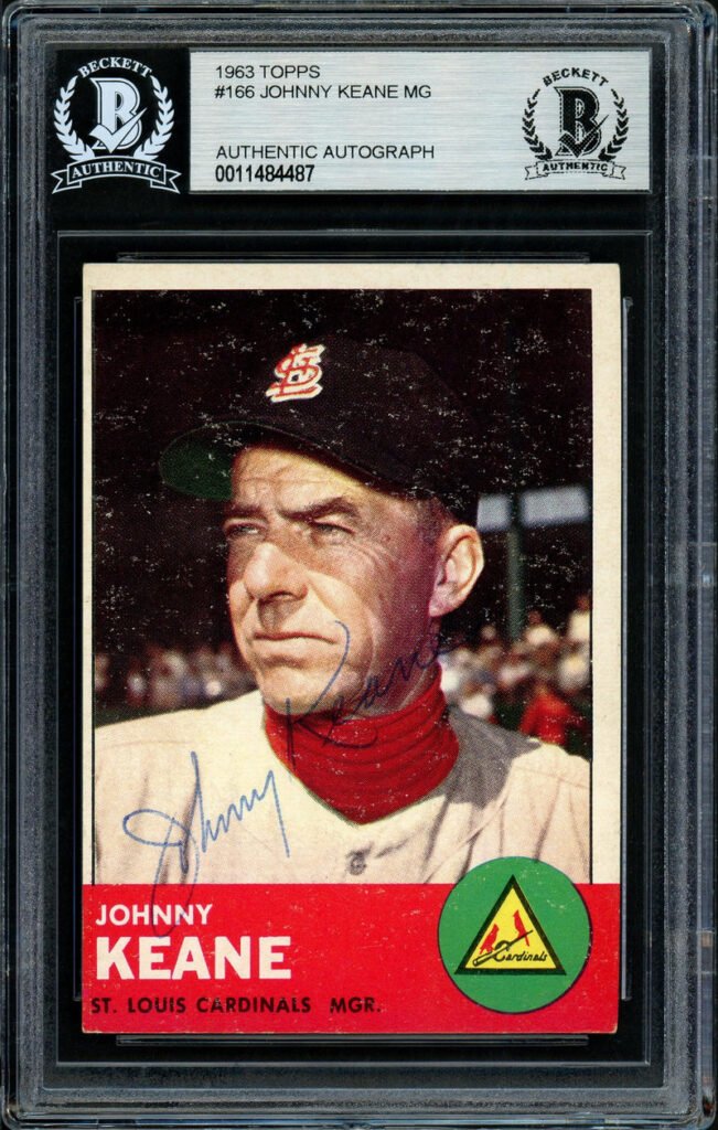 Johnny Keane Autographed 1963 Topps Card #166 St. Louis Cardinals Died 1967 Beckett BAS #11484487