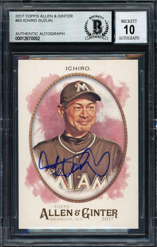 Ichiro Suzuki Autographed 2017 Topps Allen & Ginter Card #83 Miami Marlins Auto Grade 10 Beckett BAS Stock #189934