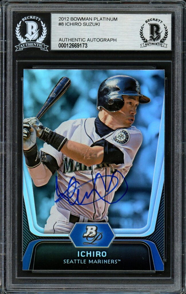 Ichiro Suzuki Autographed 2012 Bowman Platinum Card #8 Seattle Mariners Beckett BAS Stock #191343