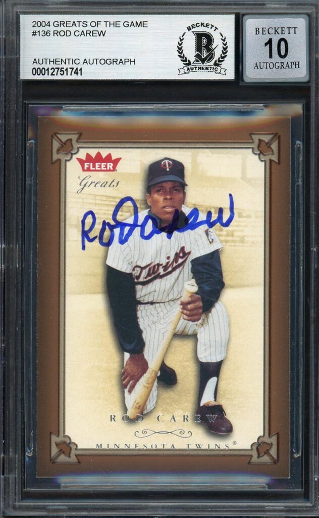 Rod Carew Autographed 2004 Fleer Greats of the Game Card #136 Minnesota Twins Auto Grade Gem Mint 10 Beckett BAS #12751741