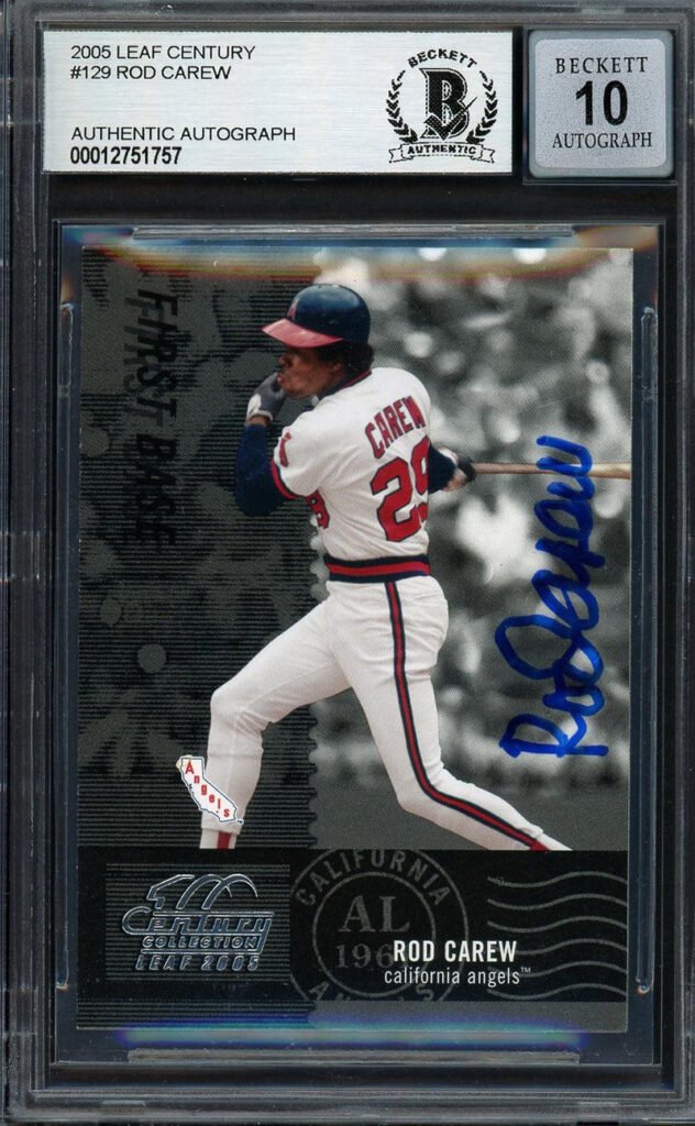 Rod Carew Autographed 2005 Leaf Century Card #129 California Angels Auto Grade Gem Mint 10 Beckett BAS #12751757