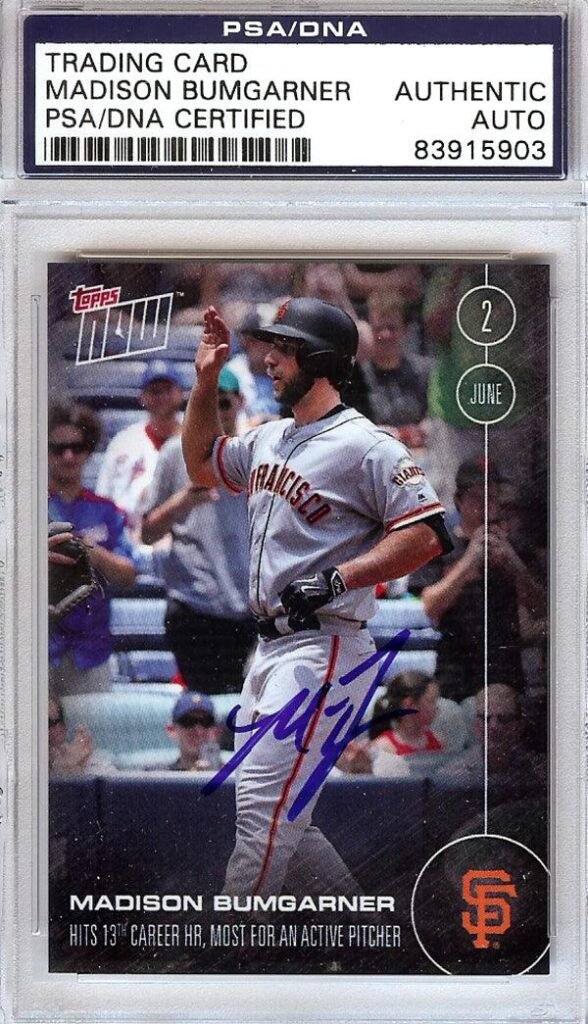 Madison Bumgarner Autographed 2016 Topps Now Card #119 San Francisco Giants PSA/DNA Stock #108024