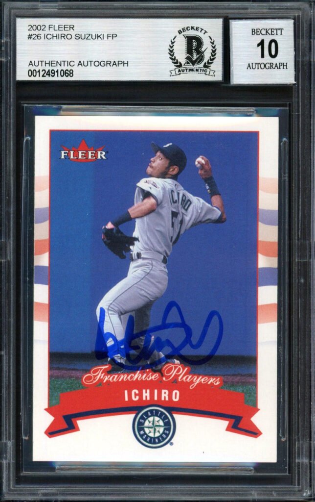 Ichiro Suzuki Autographed 2002 Fleer Franchise Players Card #26 Seattle Mariners Auto Grade 10 Beckett BAS #12491068
