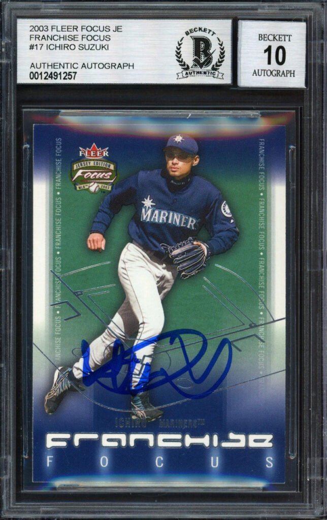 Ichiro Suzuki Autographed 2003 Fleer Focus Jersey Edition Franchise Focus Card #17 Seattle Mariners Auto Grade 10 Beckett BAS #12491257