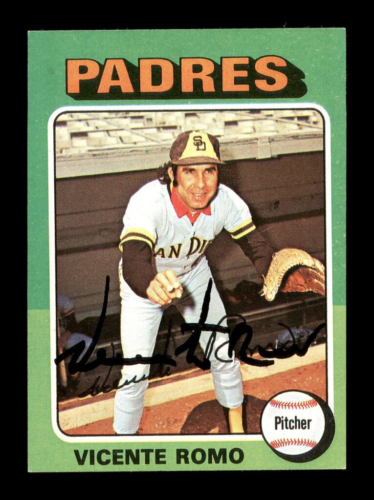 Vicente Romo Autographed 1975 Topps Mini Card #274 San Diego Padres SKU #168626